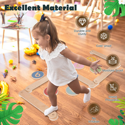 XYMERO Kids Wooden Toddler Balancing Beam, 6 PCS Toddler Waldorf and Montessori Balance Board, Motor Skill Stepping Toy for Kids 3-5 Years, Gymnastic Obstacle Training Tools