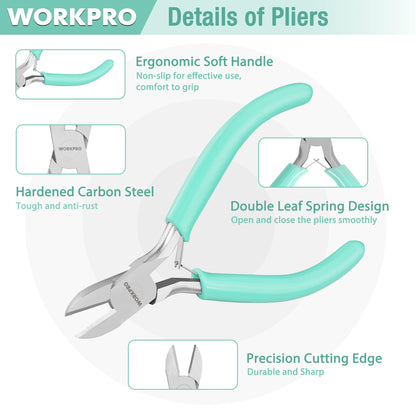 WORKPRO Jewelry Pliers Set, 3 Pack Jewelry Making Tool Kit Includes Mini Needle Nose Plier/Chain Nose Plier, Round Nose Plier and Wire Cutter for Jewelry Repair, DIY Crafts, Jewelry Making Supplies