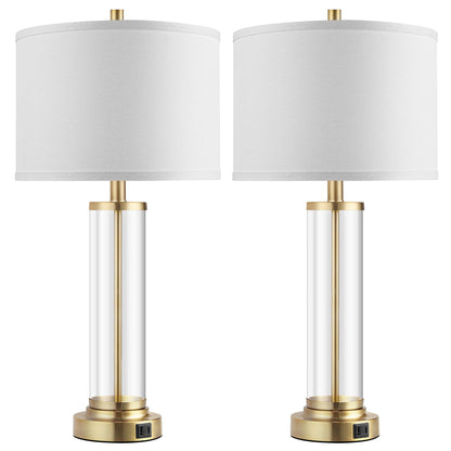 QiMH Lamps for Bedrooms Set of 2, Touch Control Table Lamps with USB A+C Ports, 3-Way Dimmable Bedside Lamp with Fabric Lampshade, Modern Nightstand Lamp for Living Room Bedroom (LED Bulbs Included)