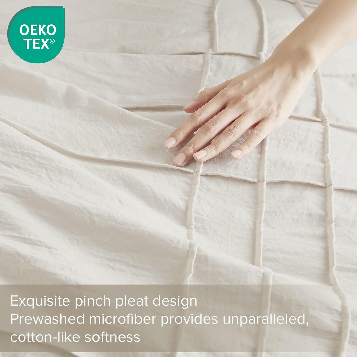 Comfort Spaces Cream Queen Size Duvet Cover Set - 3 Pieces Pintuck Pleated Duvet Cover Queen, All Season Lightweight, Extra Softness Pre-Washed Microfiber Queen Bedding Cover Shams, Full/Queen