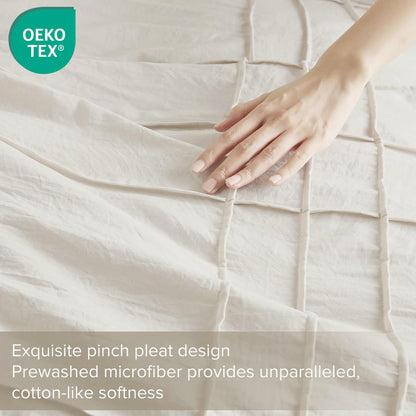 Comfort Spaces Cream Queen Size Duvet Cover Set - 3 Pieces Pintuck Pleated Duvet Cover Queen, All Season Lightweight, Extra Softness Pre-Washed Microfiber Queen Bedding Cover Shams, Full/Queen