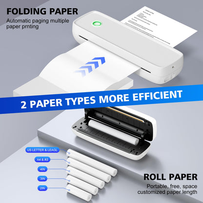 MinZhi Inkless Portable Printer for Travel, Wireless Printer Supports 8.5 x 11 Inch Thermal Paper, Bluetooth Machine Includes 3 Rolls of Thermal Paper Set