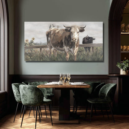 Visual Art Decor Cow Decor black and brow Canvas Print Animal Artwork for livingroom,bedroom,office 40x20 inches