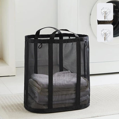 Mesh Laundry bag with Handles, 42L Collapsible Laundry Basket with 2 Hooks