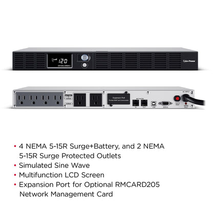 CyberPower OR1500LCDRM1U Smart App LCD UPS Battery Backup and Surge Protector, 1500VA/900W, 6 Outlets, AVR, 1U Rackmount, UL Certified