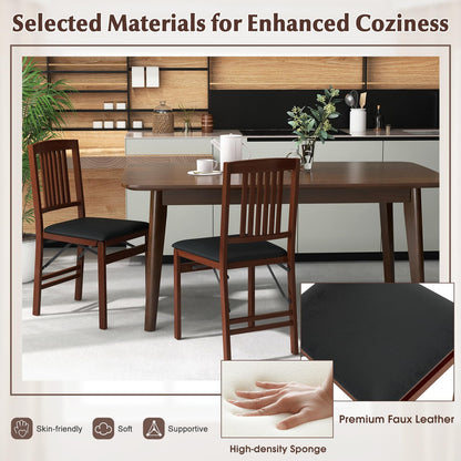 COSTWAY Folding Dining Chairs Set of 2, Wooden Kitchen Side Chairs w/Padded Seat, Solid Wood Frame, 400 LBS Load Bearing, No Assembly Needed, Vintage Foldable Chairs for Dining Room, Living Room