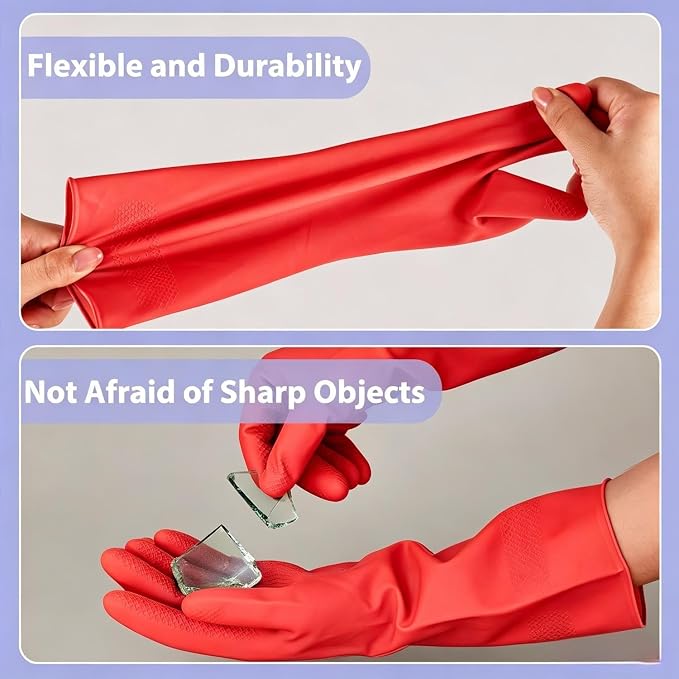Rubber Kitchen Dishwashing Gloves - 4 Pairs Colorful Reusable Cleaning Gloves for Kitchen Washing Dishes and Household Cleaning(XL, Yellow+Red)