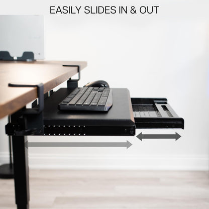 VIVO Large Keyboard Tray Under Desk Pull Out Platform with Pencil Drawer, Extra Sturdy C Clamp Mount, 27 (33 Including Clamps) x 11 inch Slide-Out Tray with Storage Drawer, Black, MOUNT-KB05-4D