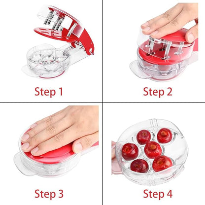 Cherry Pitter - UCMORX Multi Cherries Corer Stainless Steel Pitter Tool with Labor-Saving Design Safe Lock Design for Making Cherry Jam - 6 Cherries