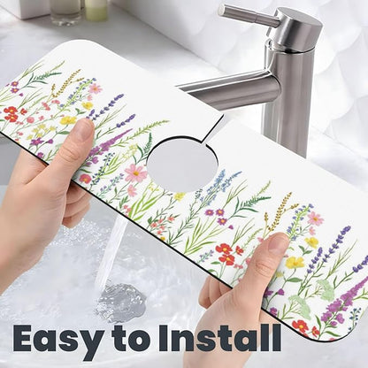 Wildflowers Floral Flower Kitchen Sink Splash Guard Faucet Mat Super Absorbent