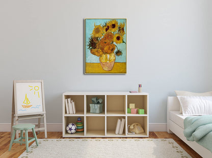 Wieco Art Framed Wall Art Canvas Prints of Sunflower by Vincent Van Gogh Paintings Reproduction Abstract Wall Decorations for Living Room Golden Frame
