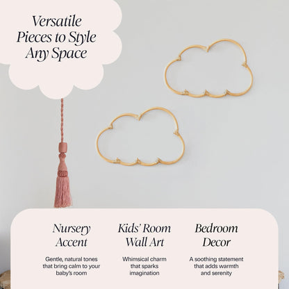 BEBE BASK Handmade Wicker Cloud Décor Set of 2 - Rattan Cloud Decorations - Décor for Bedroom and Baby Nursery Wall - for Girls Room