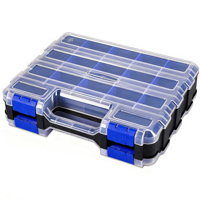 Small Parts Storage Case Tools Box Organizer Double Side 34 Compartments Hardware Organizers with Removable Plastic Dividers for Screws Nuts Nails Bolts