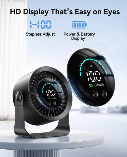 DIGIX Rechargeable USB Desk Fan for Bedroom, 100 Speeds, 360° Rotation, Wall Mounted Design Small Portable Table Fan with LED Display, Quiet Personal Desktop Cooling Fans for Home Office (Black)