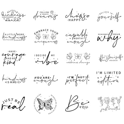 Motivational DTF Transfers Ready to Press - 20 Sheets Positive Quotes Iron on Transfers for T-Shirt Inspirational Iron on Decals Patches DIY Heat Vinyl Stickers for Clothing Pillow Hat Hoodie Bagpack