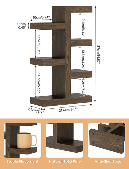 NiHome Coffee Mug Shelf Organizer - Vintage Distressed Wood Countertop Coffee Cup Holder, Holds 7 Mugs, Sturdy Mug Rack with Non-Slip Feet, Mugs Display Shelf, Curio Shelf, Knick Knack Shelf