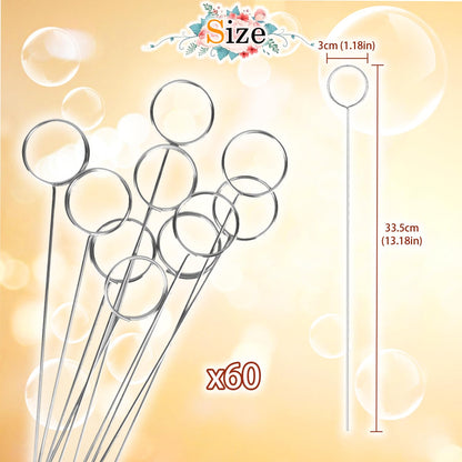 60 Pcs Metal Wire Floral Picks 13 Inch Wire Place Card Holder, Metal Table Name Number Clips Picture Stand, Round Photo Memo Flower Card Holder for Wedding Party Birthday Cake (Silver Round)