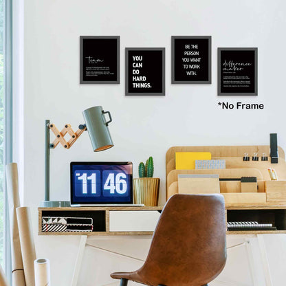 TLESKE Black Inspirational Motivational Office Decor Posters Prints Unframed Set of 4, Minimalist Wall Art Print Decor, Positive Affirmations Team Teamwork Difference Maker Wall Picture, 8x10
