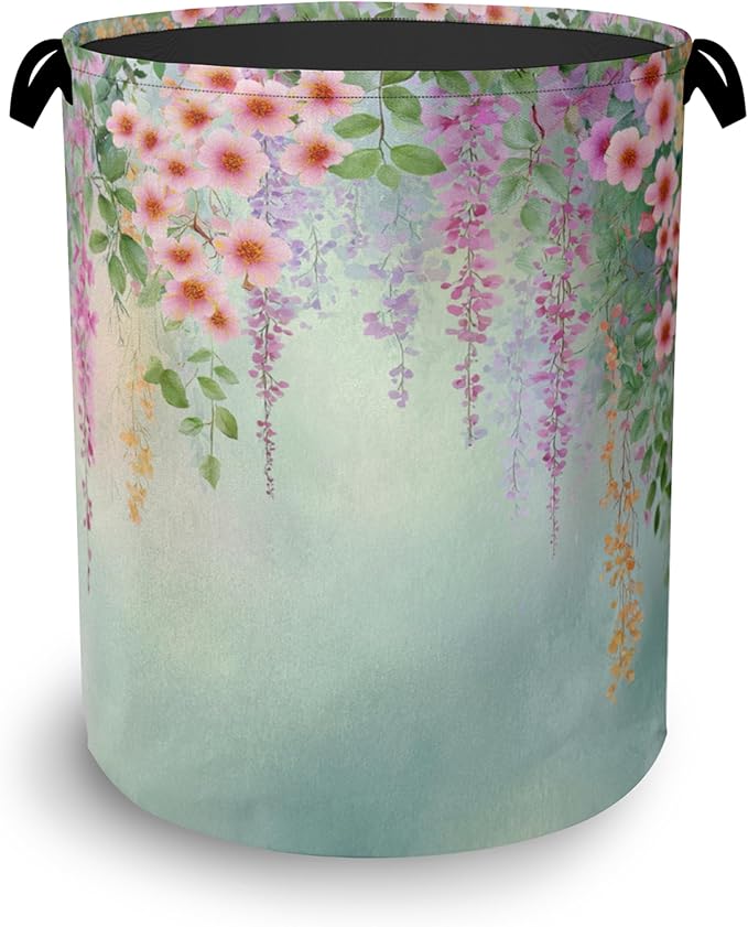 Colorful Flowers Laundry Basket, Foldable