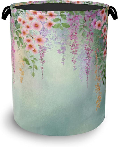 Colorful Flowers Laundry Basket, Foldable