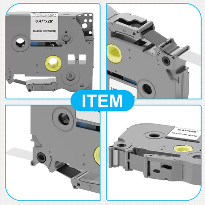 Label Maker Tape 12mm 0.47 White Replacement for Brother TZ TZe-231, Laminated Black on White Labels Refill Compatible with P Touch PT-D210 D220 H110 D200 D400 6 Pack