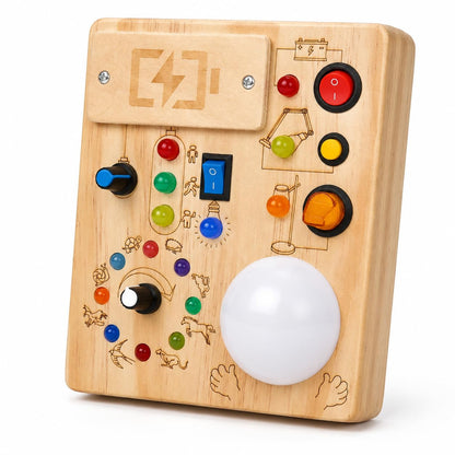 IRUPEN Montessori Busy Board for Toddlers 1-3 Year Old, Sensory Activity Toys for Baby Aged 1 2 3 Years Old with LED Light Switches, Wooden Travel Toys for Boys Girls Gift (Tap Light Busy Board)