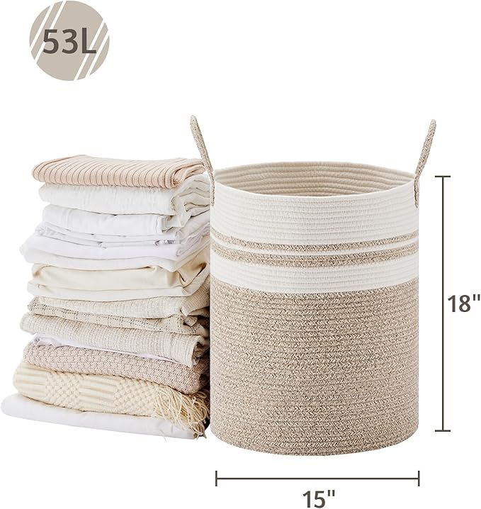 VIPOSCO Large Laundry Hamper, Tall Woven Rope Storage Basket