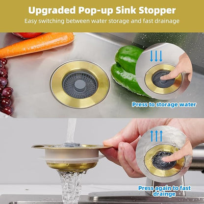 Hibbent 2 Pack Upgraded 3 in 1 Kitchen Sink Drain Strainer and Stopper Combo
