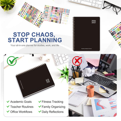 Planner 2026-2027, Weekly and Monthly Academic Planner, July 2026 - June 2027, Hardcover Calendar Agenda Book for School Year Planning, School Supplies for Teacher and Student, Letter Size(8.5'' x 11'')