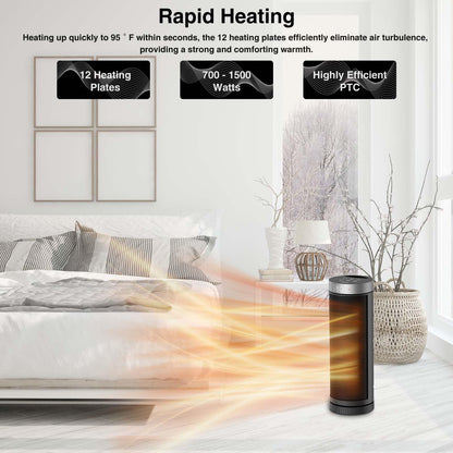 Ceramic Space Heater, Portable Indoor Heater with Remote Control, Three Heating Modes, Overheat and Tip-Over Protection, Suitable for Home, Office, Bedroom, Indoor Use