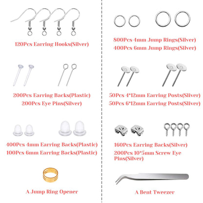 Thrilez 3080Pcs Earring Supplies Kit - Includes Hooks, Backs, Rings, Pins, Posts and Tools for Making and Repairing