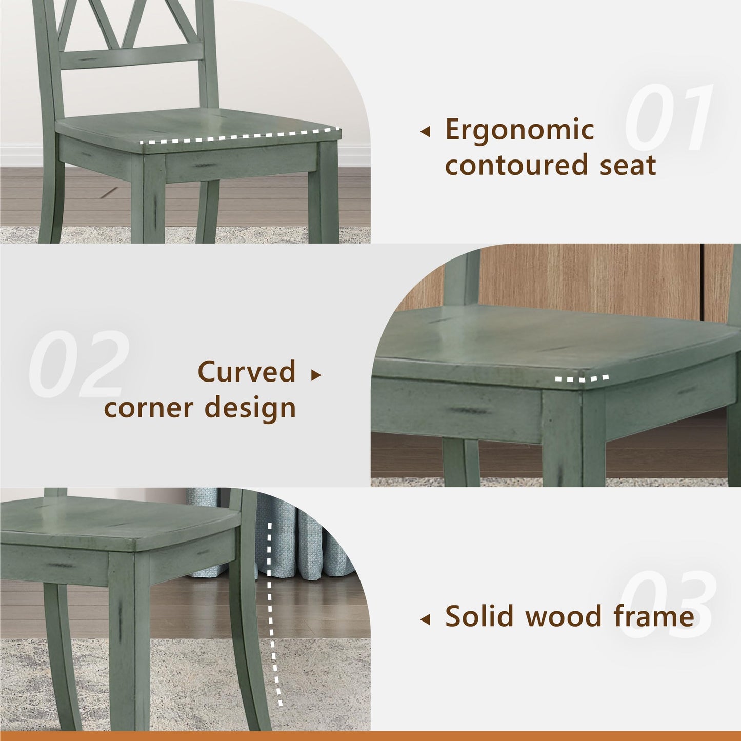Lexicon Janina Dining Room Chairs Set of 2, Modern Farmhouse Dining Chairs Set of 2, Solid Wood, X Cross Back, for Traditional Modern Ranch Style Kitchen, Armless, Easy Assembly, Teal
