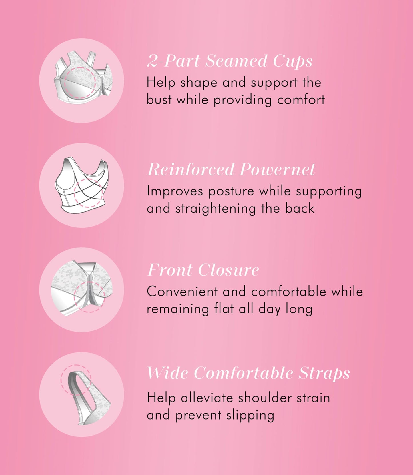Exquisite Form womens FULLY Lace Wireless Back Posture Support Front Closure Bra, White, 34B
