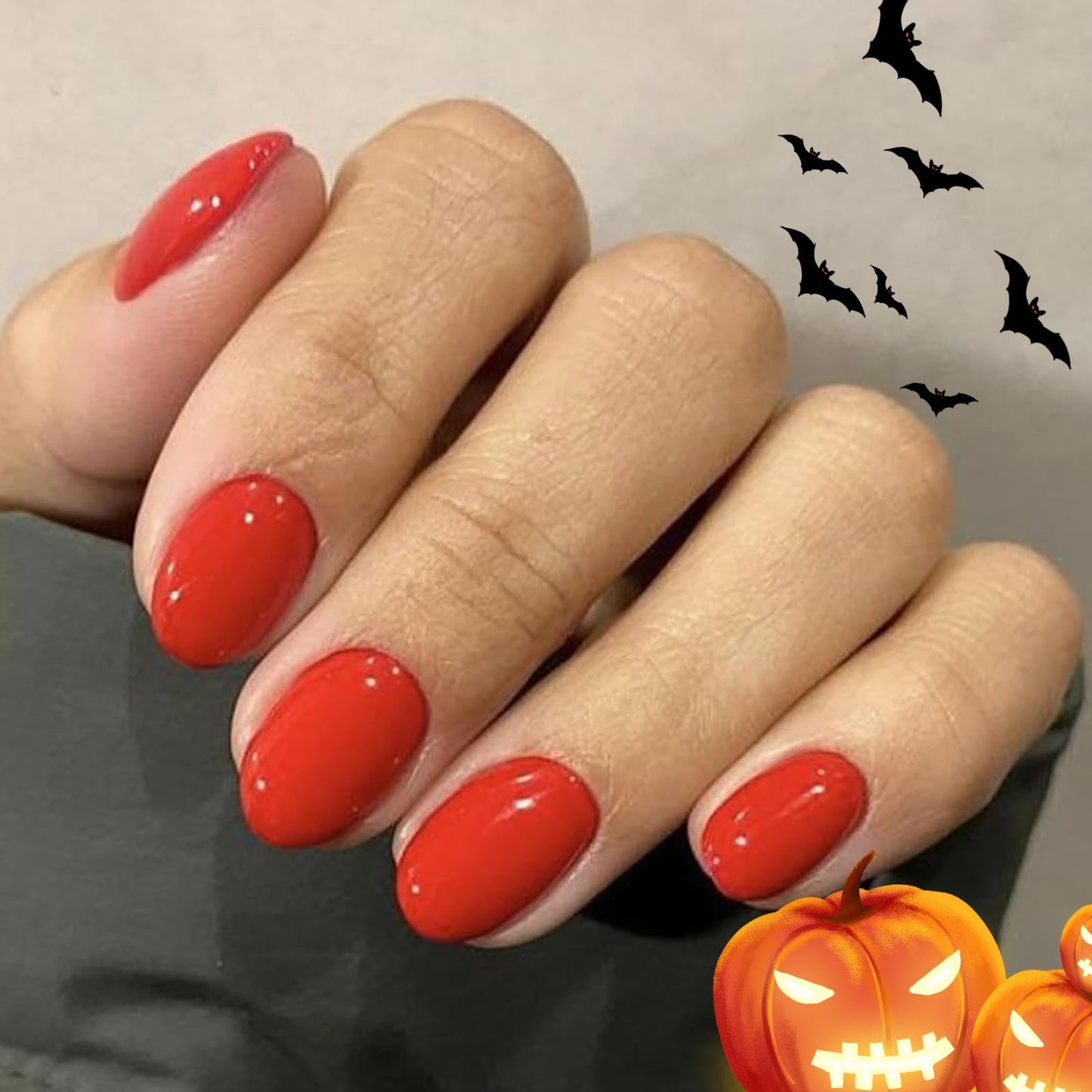 modelones Pink Short Press on Nails, Fall Halloween Oval Fake Nails Kit Press Ons with Nail Glue, Adhesive Tabs, Nail File, Prep Pad, Manicure Stick, 32Pcs 16 Sizes