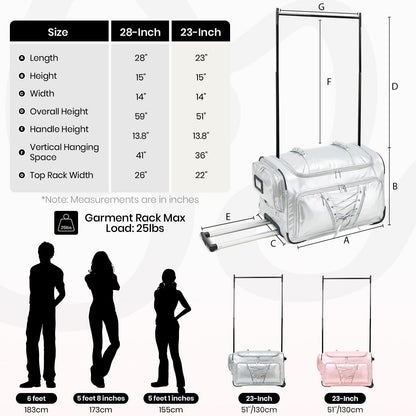 Fanwoli 23" Dance Bag with Garment Rack | Luminous Poise Collection | Waterproof Lustrous Satin Fabric | Competition Travel Duffel Luggage for Cheer, Skating, Gymnastics & Sleepover | Moonlight Silver