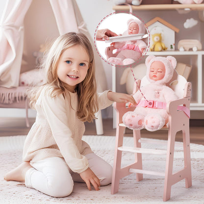 ROBOTIME Baby Doll Cradle and High Chair Set, Wooden Baby Doll Furniture with Rocking Crib and Feeding Chair, Fits 18-20 Inch Dolls, Pretend Play Toys for Girls Ages 3+