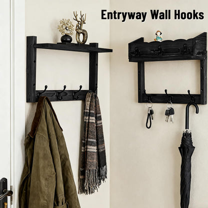 Dellicasi 28" Coat Rack Wall Mount with Shelf, Entryway Wall Mounted Coat Rack Wood Wall Coat Hooks with 7 Hooks 3 Key Hanger, Key Holder Wall Mount Mail Holder for Living Room, Bedroom