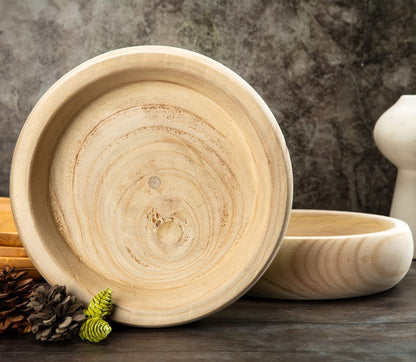 GYHJA Decorative Wood Bowl Hand Carved Centerpiece Paulownia Round Dough Serving Wooden Bowls For Decor Large, Natural(11.4in)