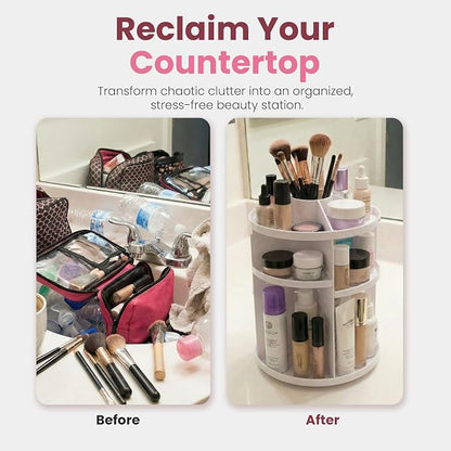 Masirs 360 Rotating Makeup Organizer for Vanity, Adjustable Shelf Height, Large Capacity Cosmetic and Skincare Storage, Lazy Susan Perfume Organizer for Dresser, Bathroom Countertop, White