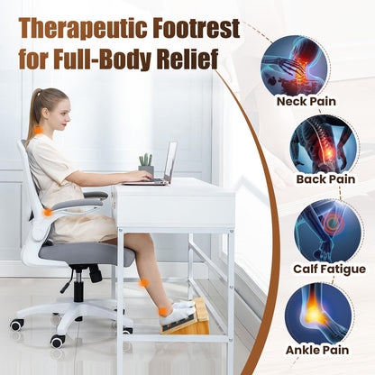 StrongTek Wooden Footrest Set, Adjustable Double-Step Foot Stool + 4" Ergonomic Under Desk Footrest, Cushioned & Non-Slip Design for Posture, Comfort & Circulation, Ideal for Office & Home