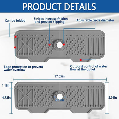 Sink Splash Guard Gen2-17" x 6'' Kitchen Sink Accessories, Silicone Sink Mat