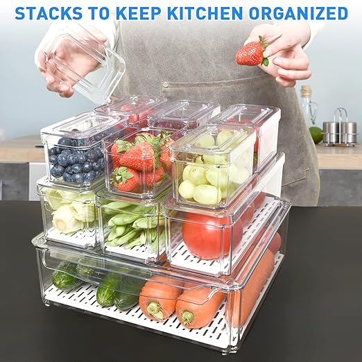 POMEAT 10 Pack Fridge Organizer, Stackable Refrigerator Organizer Bins