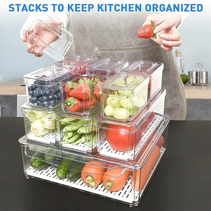 POMEAT 10 Pack Fridge Organizer, Stackable Refrigerator Organizer Bins