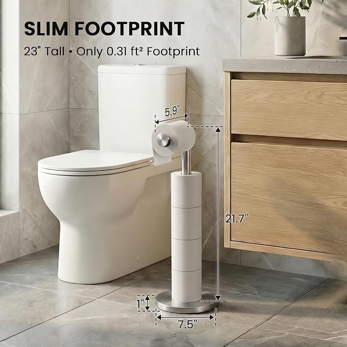 Cesun Extra Weighted Base Toilet Paper Holder Stand - SUS304 Rust Proof Free Standing Tissue Roll Holder for 4 Rolls, No Tipping, No Slipping, Brushed Nickel