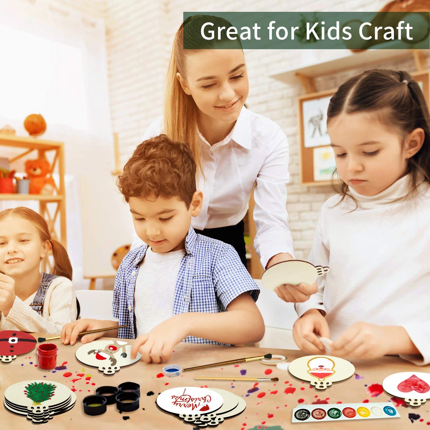 Fuyit 50PCS 4-Inch Wooden Christmas Ornaments, Unfinished Pre-Drilled Wood Slices Circles for DIY Crafts, Party Decorations & Holiday Ornaments