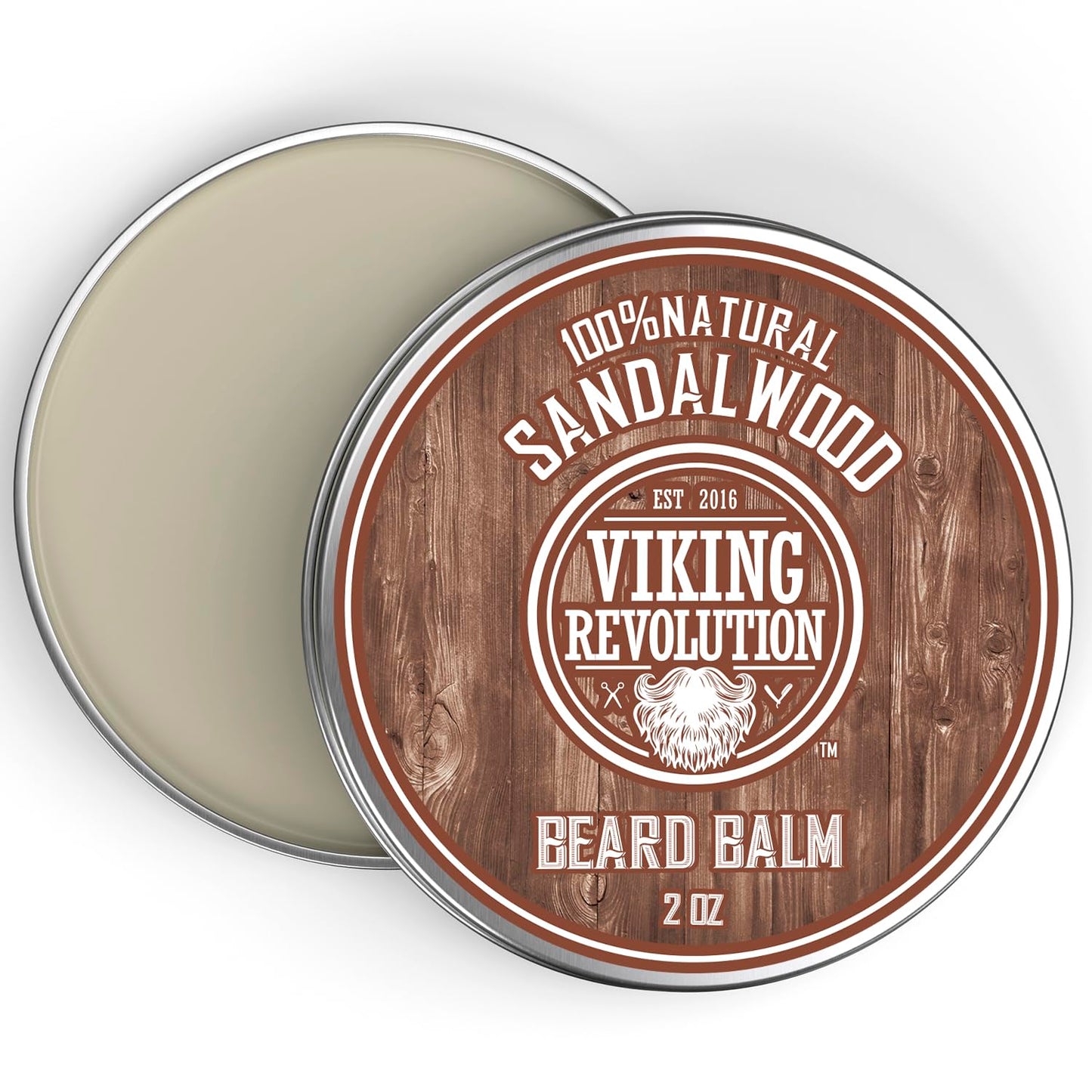 Viking Revolution Sandalwood Beard Balm for Men (2oz) and Sandalwood Beard Oil (1 fl oz) Bundle - With Argan and Jojoba Oils - Soften and Moisturize - Stocking Stuffers for Men