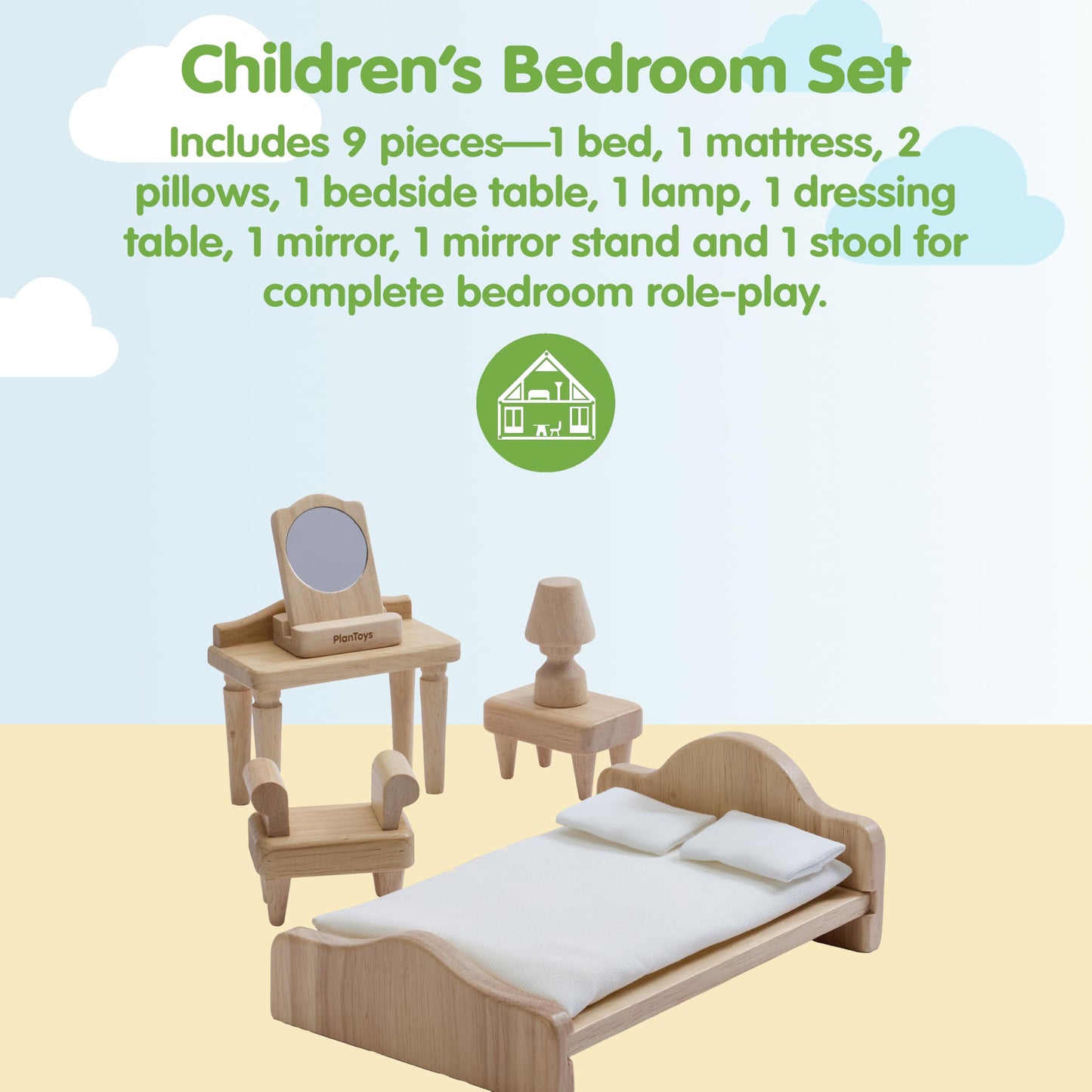 PlanToys® Wooden Victorian Bathroom & Bedroom Dollhouse Furniture Set | Montessori 1:12 Scale Pretend Play Bundle for Daily Routines, Self Care, Rest & Eco Friendly Storytelling Play