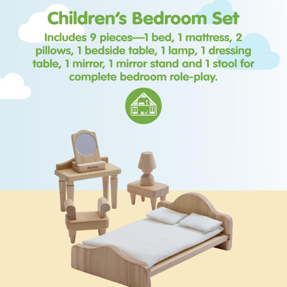 PlanToys® Wooden Victorian Bathroom & Bedroom Dollhouse Furniture Set | Montessori 1:12 Scale Pretend Play Bundle for Daily Routines, Self Care, Rest & Eco Friendly Storytelling Play