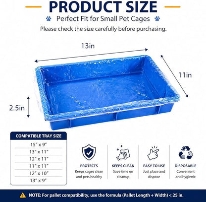 Disposable Small Animal Cage Liners – Pack of 100 Waterproof Plastic Sheets, 3-Second Quick Clean, for Rabbits, Guinea Pigs, Hamsters, Chinchillas, Hedgehogs & Birds | Pet Tray & Litter Box