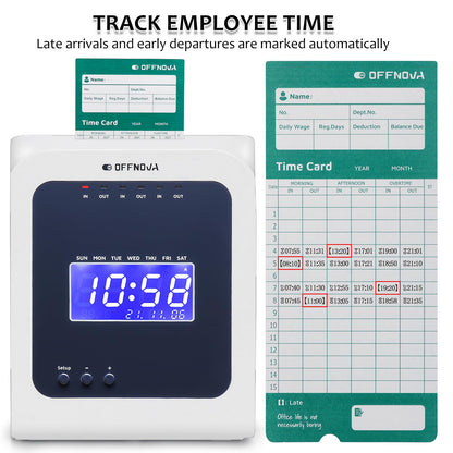 OFFNOVA Thermal Time Clock for Employees Small Business, No Ink Ribbons or Network Needed, in/Out Time Attendance Machine with 50 Time Cards
